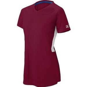 Mizuno Performance Girls Youth Vneck  Maroon White Short Sleeve Jersey NEW Large